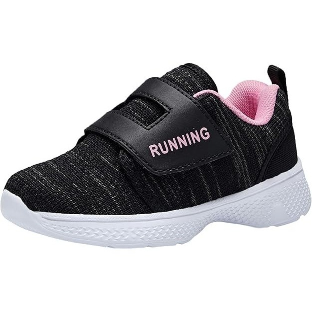Kids Running Shoes Black Pink Lightweight Athletic Sneakers Hook and Loop Strap